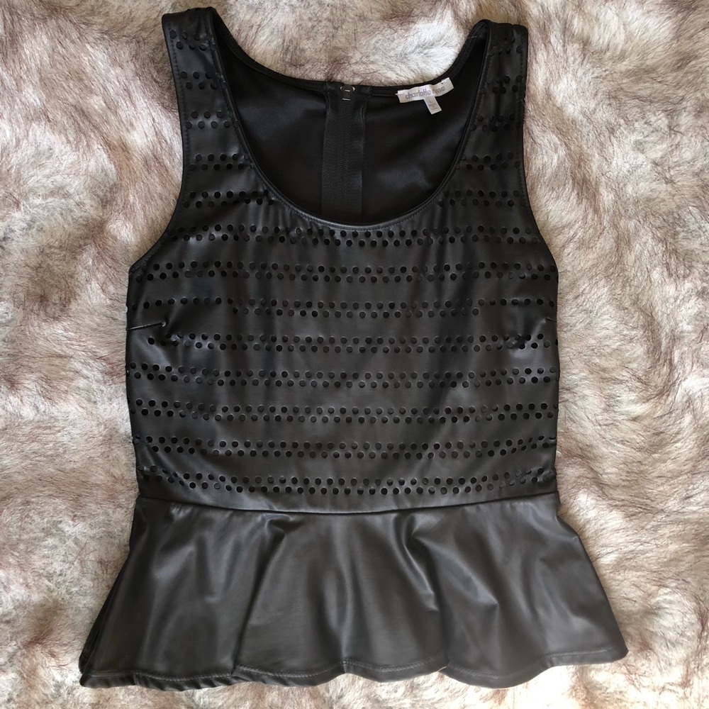 Faux Perforated Leather Top w/Zipper Back